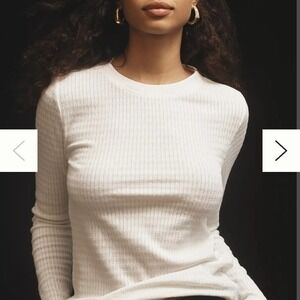 Pilcro Anthropologie White Ribbed Long Sleeve Top Semi Sheer Size Medium